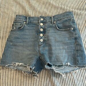 Lost button down distressed jean shorts